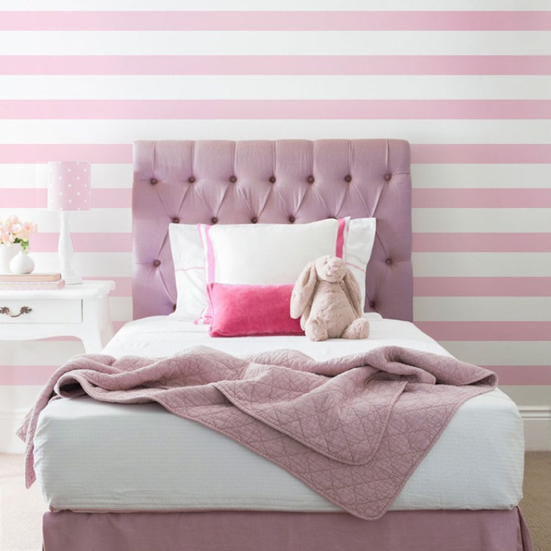 Nursery Baby PINK Room wall decoration - Pink Striped Wallpaper