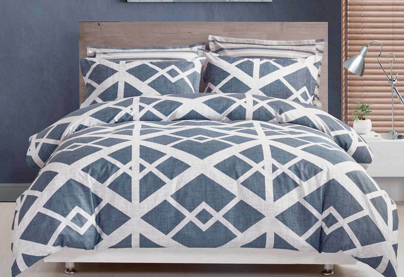 Luxton Grey Trapeze 100 300TC Cotton quilt cover set / queen or king