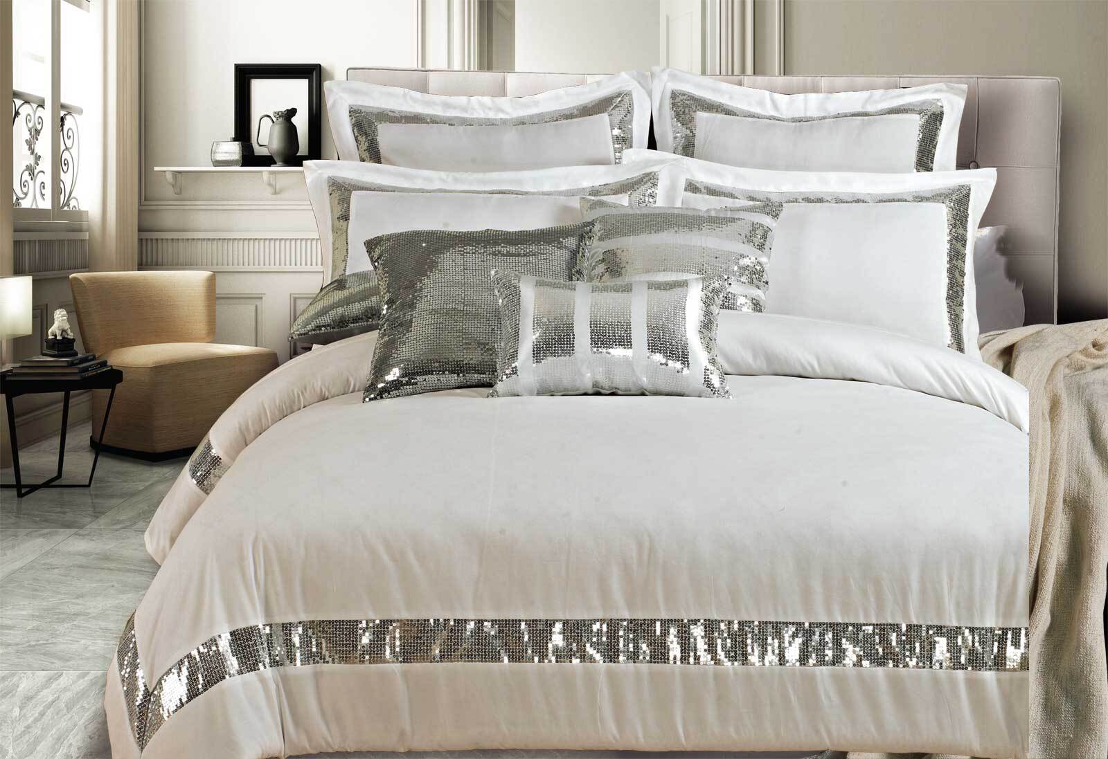 Sequins White Duvet / quilt Cover Set Super King / King / Queen Size