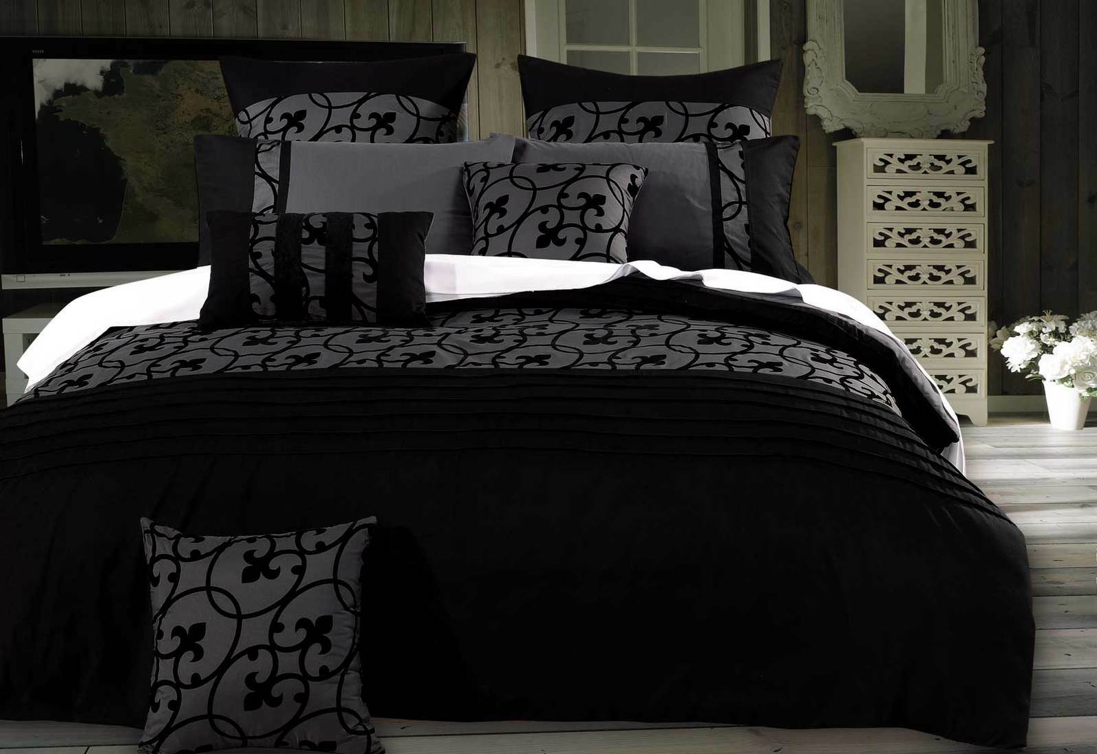 Lyde Charcoal Black Quilt Cover Set by Luxton Warehouse Sale at Lowest