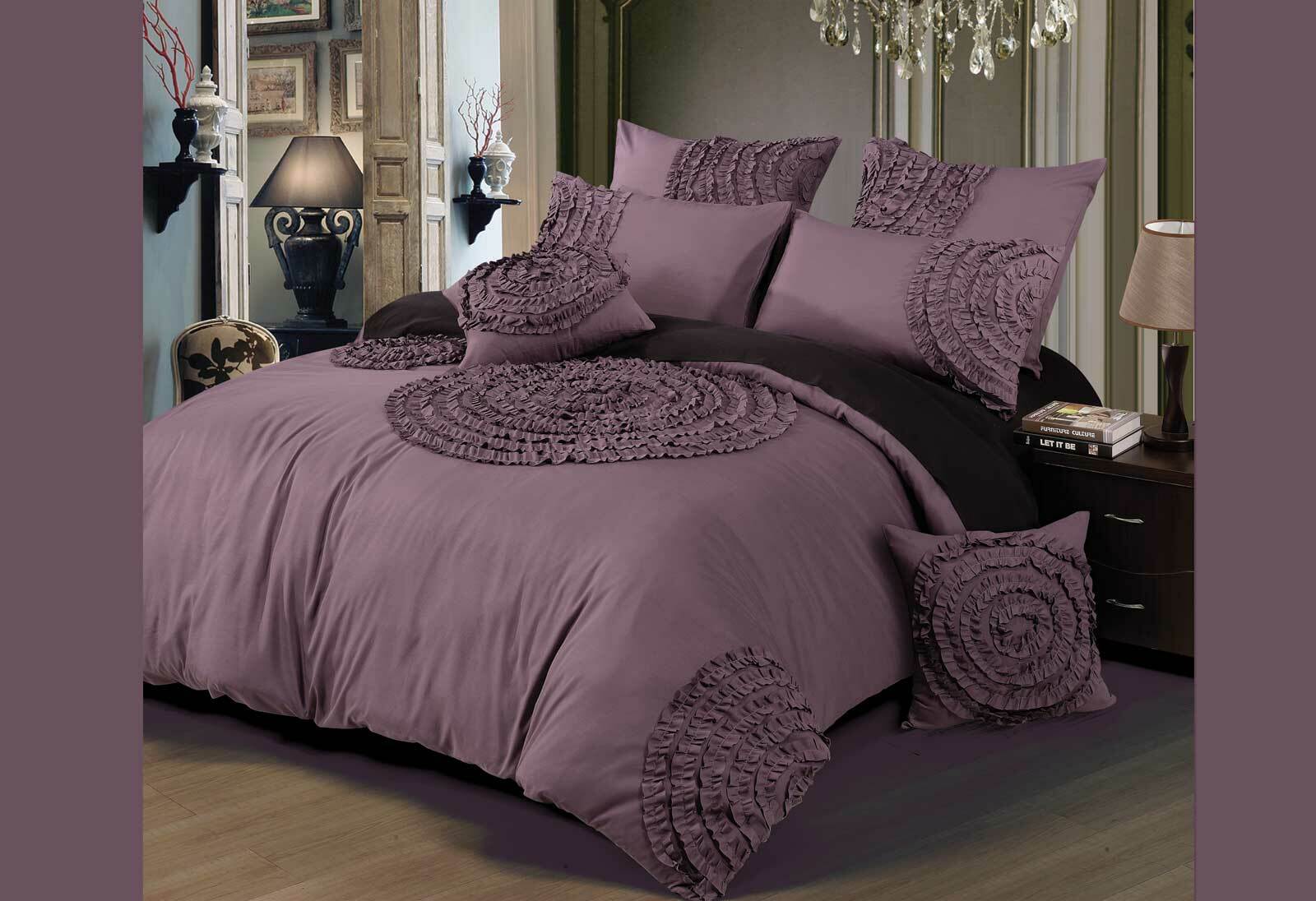 Laura Circle Plum Quilt Cover with circular pintuck pattern design by
