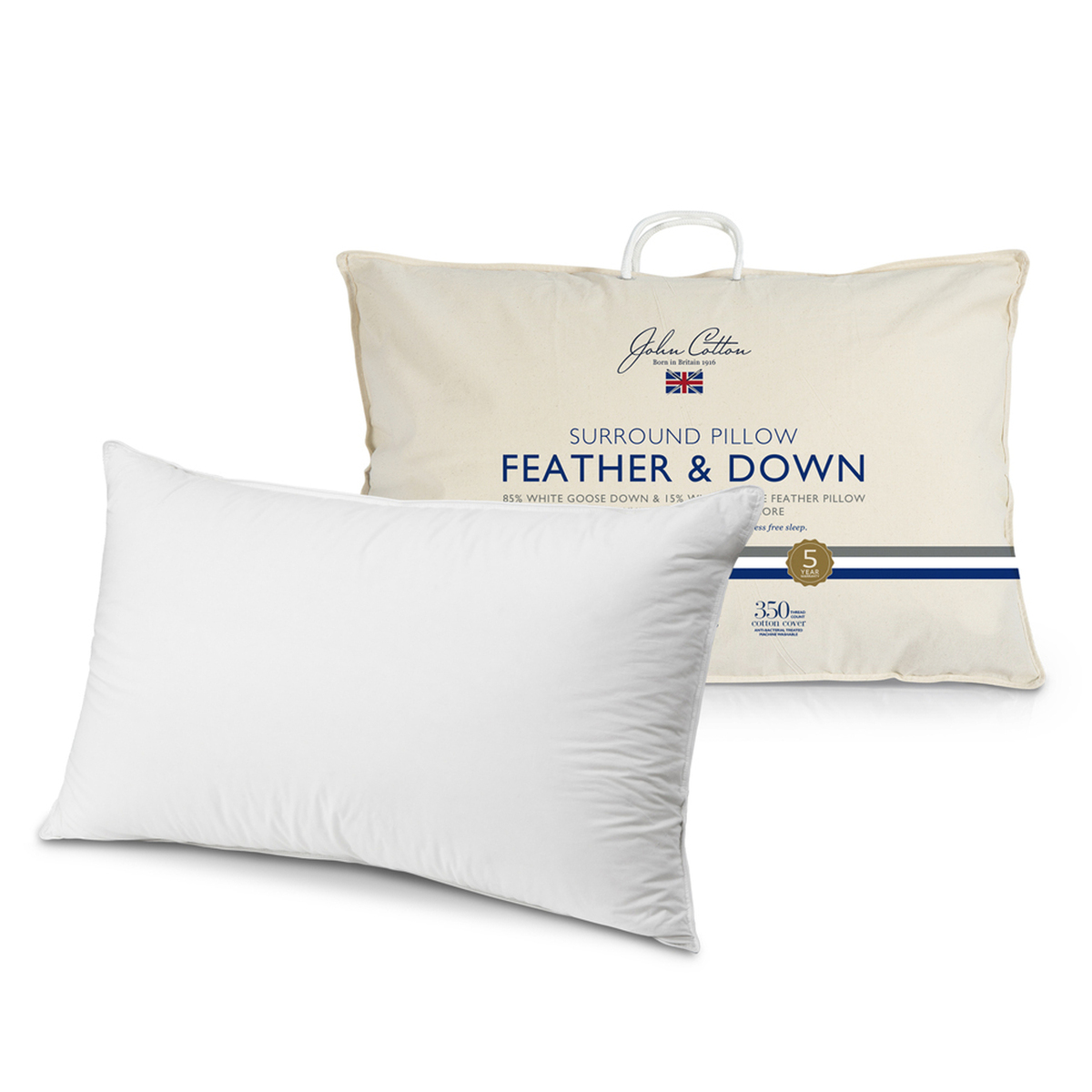 John Cotton Supreme Luxury 85 White Goose Down Surround Pillow Medium Manchester Direct