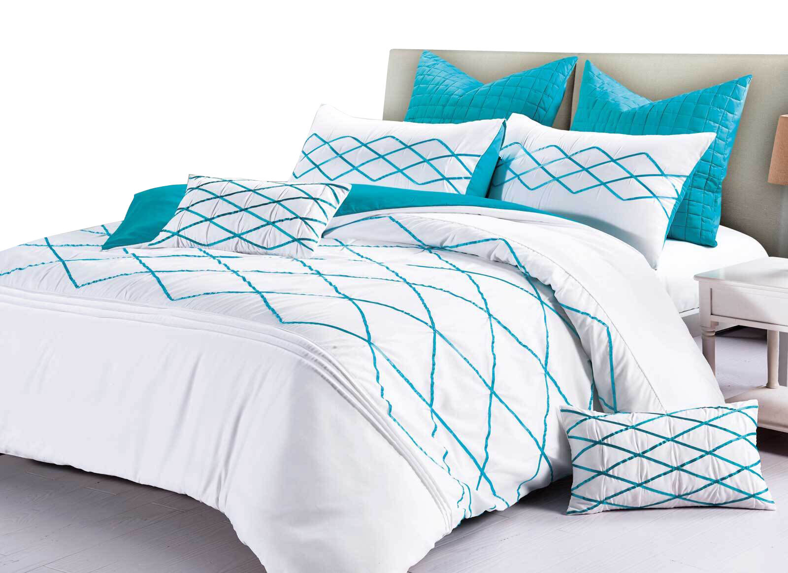 New Modern Style Blue & White AVA 3pc Doona Quilt Cover Set Double Size 