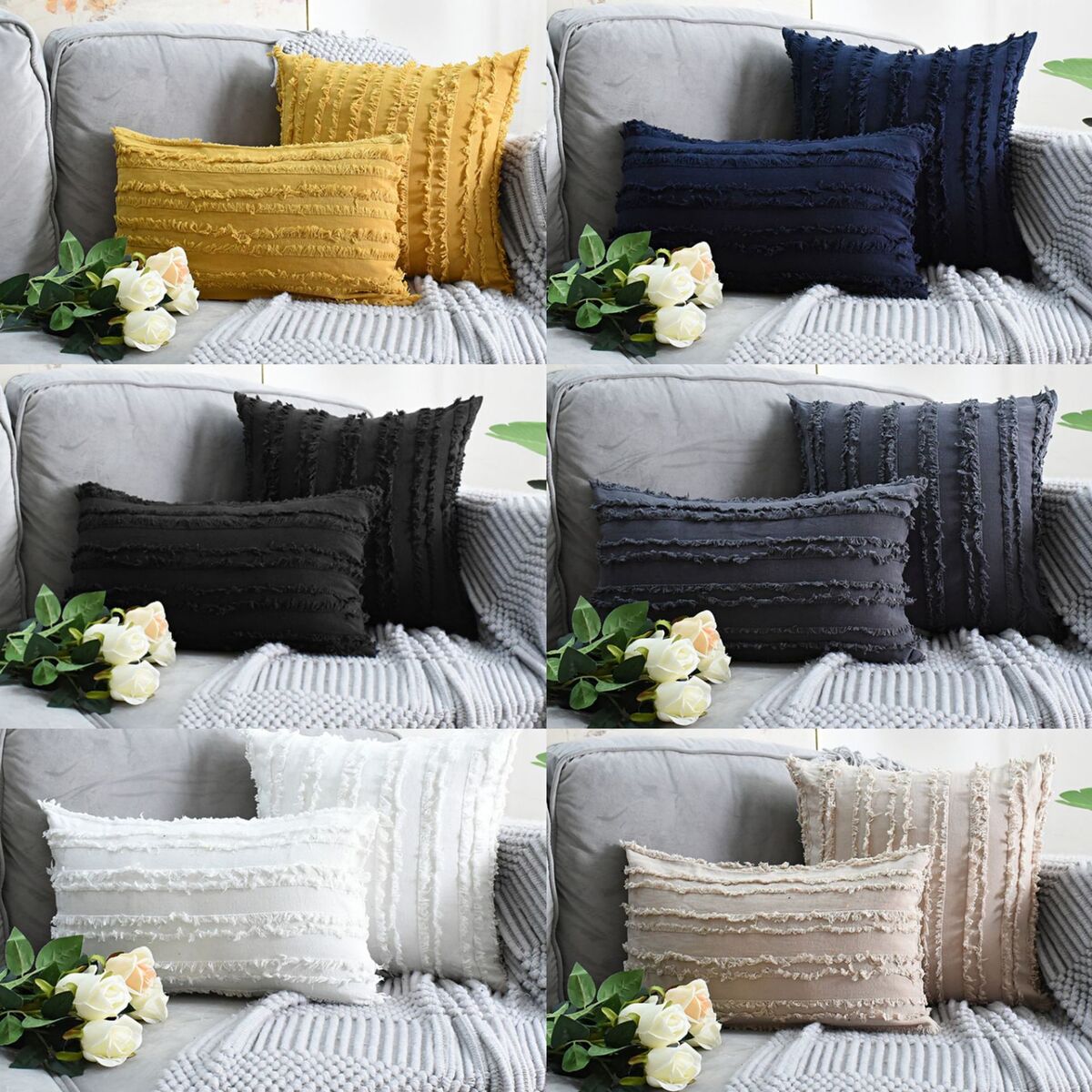New 18 Inch Cotton Linen Cushion Cover With Tassels - Multicolored Velvet