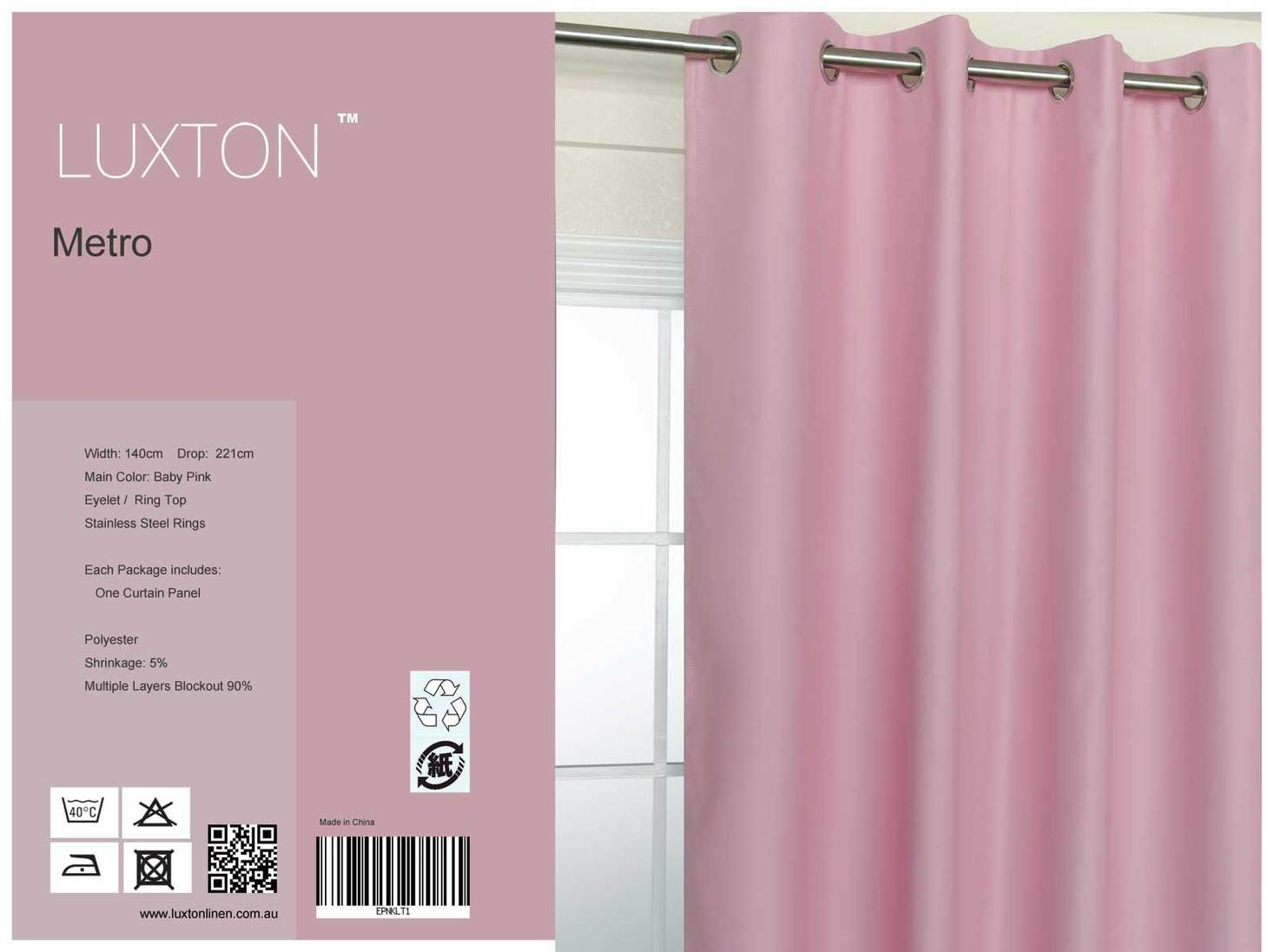 Metro Pink Eyelet Curtain 3 Pass Blockout Ring Top By Luxton