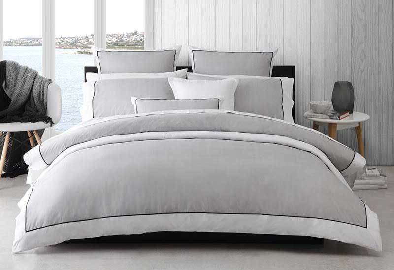 Logan And Mason Cotton Rich Es Pewter Quilt Cover Set Cotton Rich Es Pewter Quilt Cover Set, Grey And White Super King Bedding