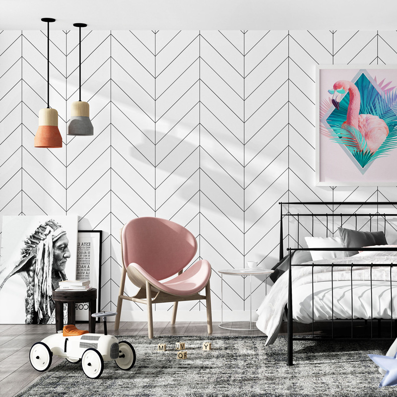 Herringbone Black and White Wallpaper water-resistant | Manchester Direct