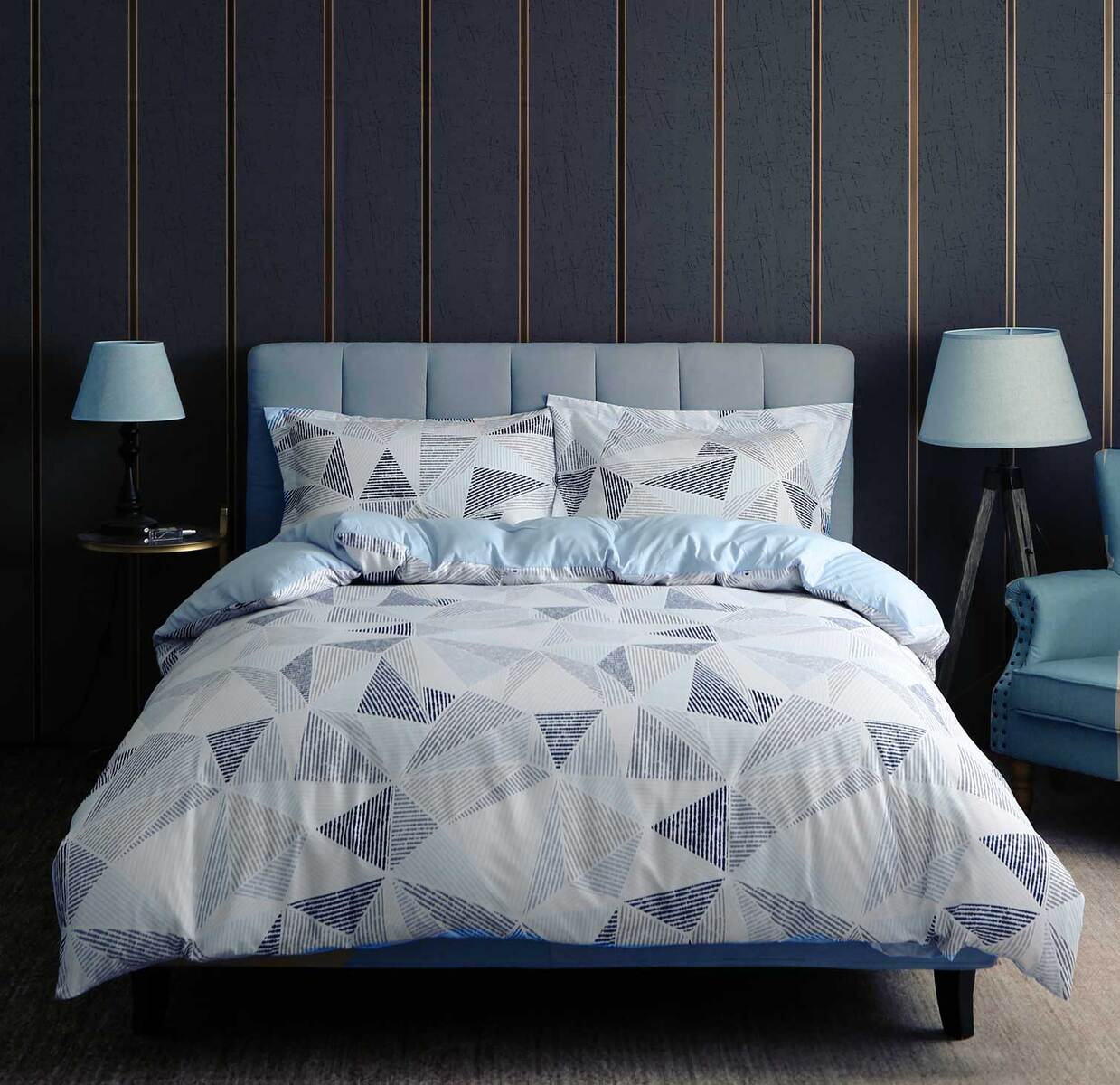 Halsey Geometric Pattern Design Quilt Cover Set 3pcs Grey White Doona Cover Set