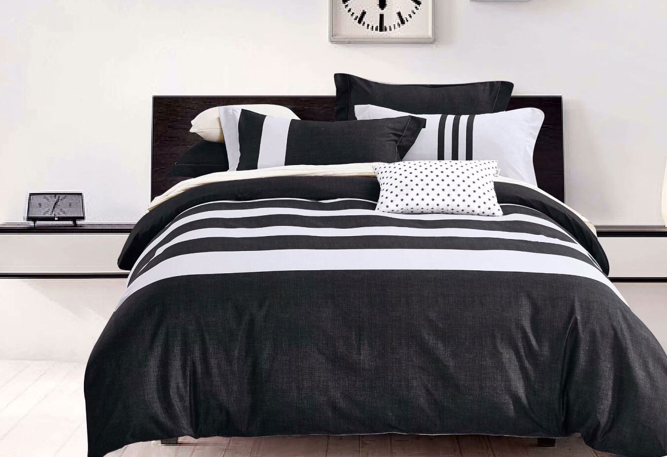 Explore kirkland's to find the perfect quilt to use when you need a lightweight cover for your bed, or the perfect piece to layer with your other bedding. arlo black white striped quilt cover set