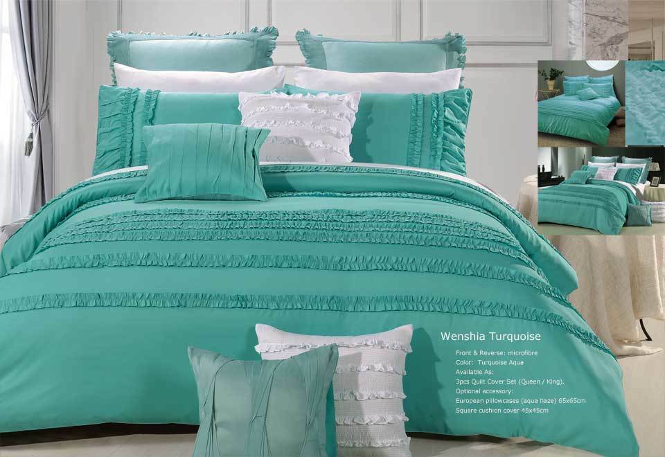 Wenshia Quilt Cover Set In Turquoise, Teal Blue Duvet Cover Queen
