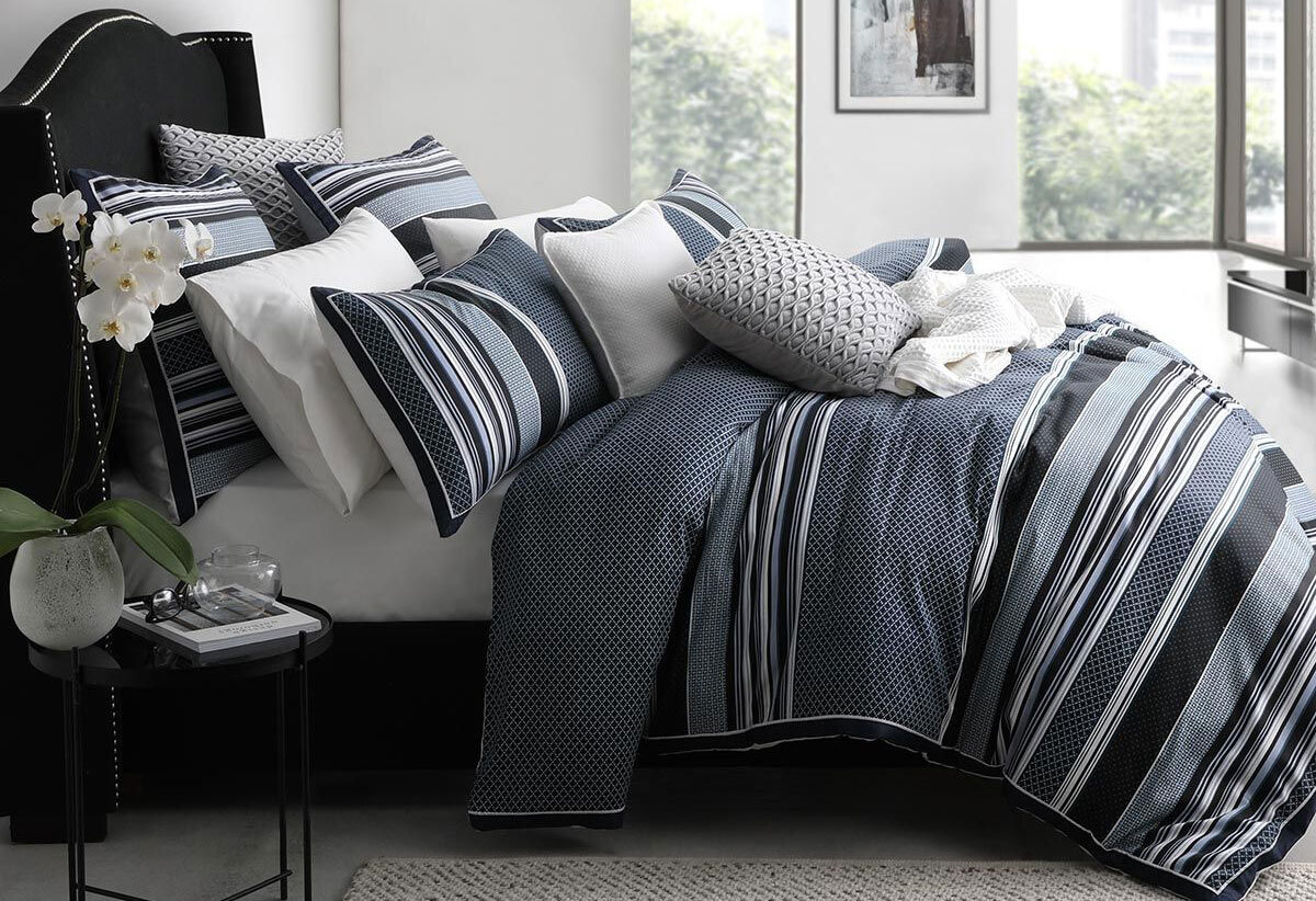 Private Collection Pierre Navy Quilt Cover Set Manchester Direct