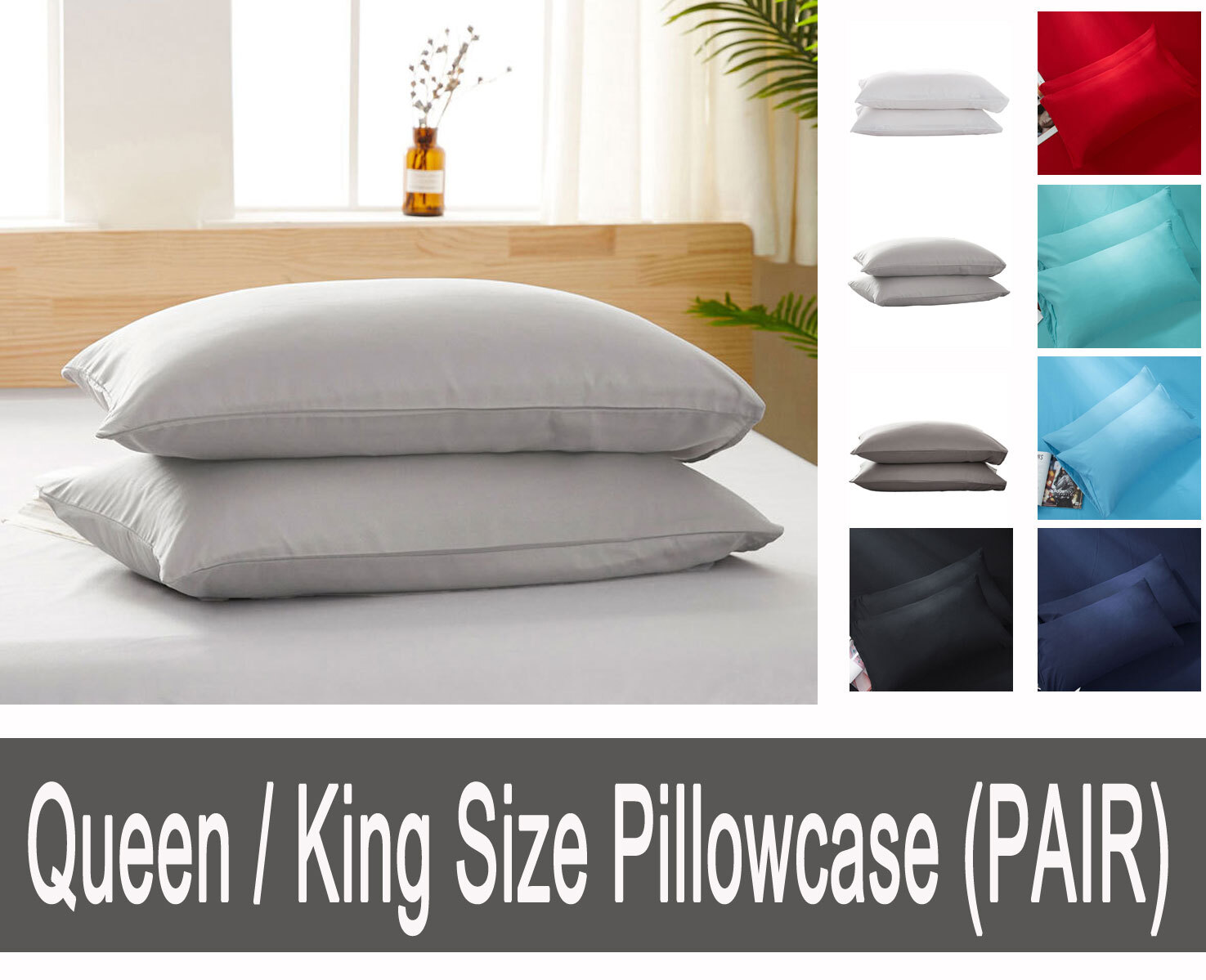 2-Pack 500TC Cotton Pillow Shams Cushion Cover Standard Queen King Pillowcases 