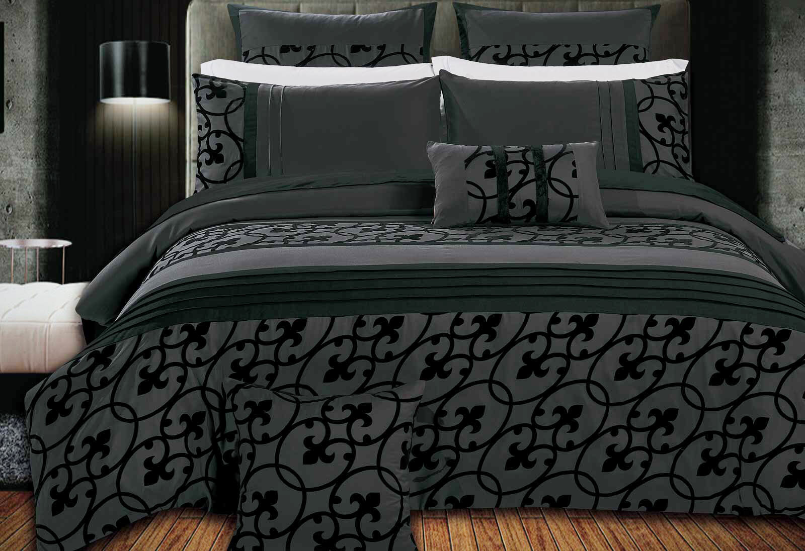 Dursley Charcoal Black Quilt Cover Set By Luxton Warehouse Sale