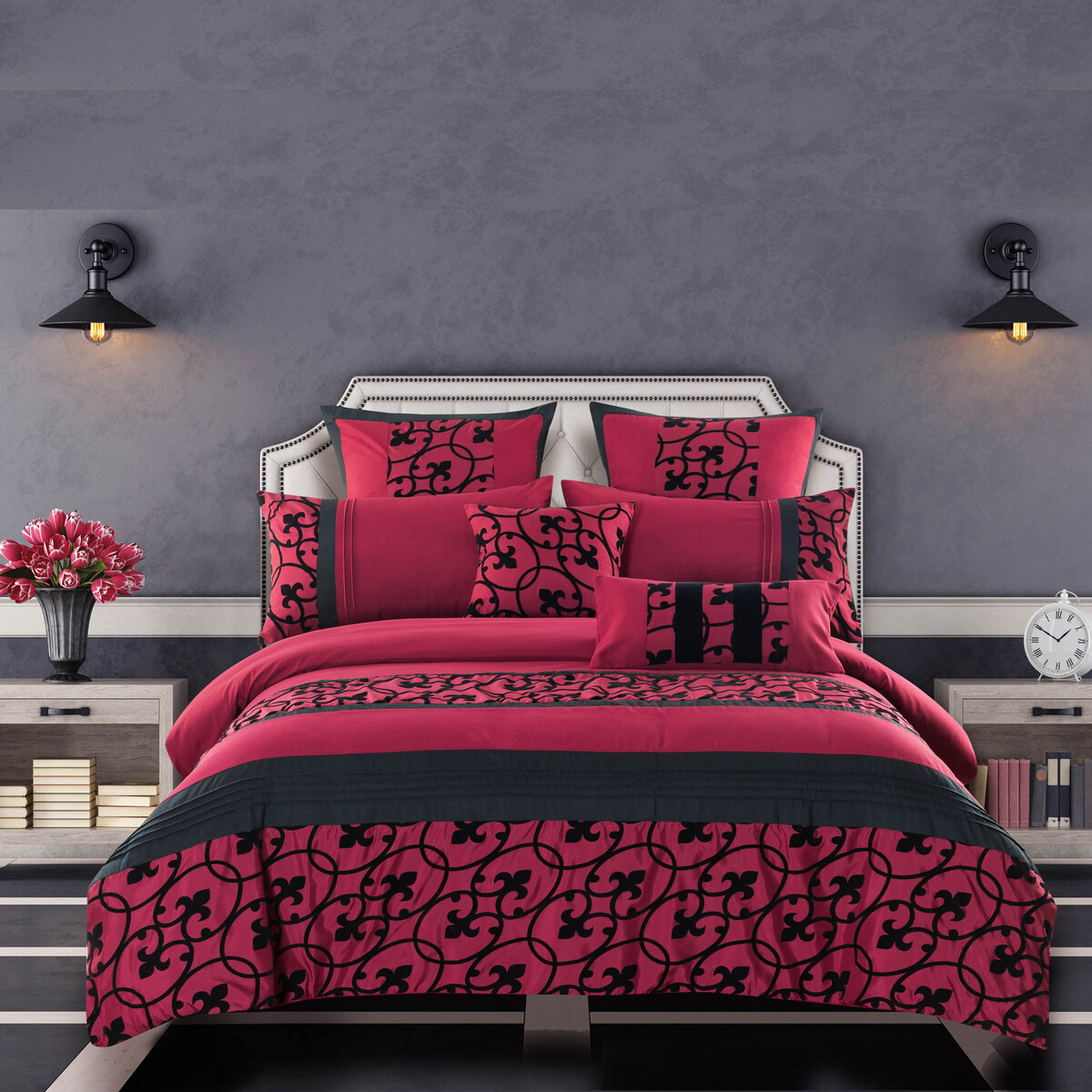 Luxton Afton Red Black Quilt Cover Set Manchester Direct