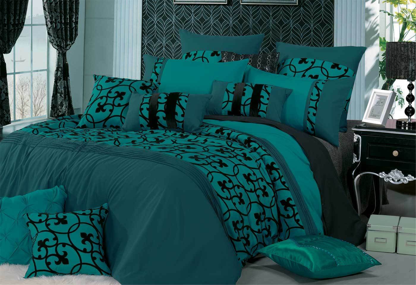 Luxton Lyde Teal Quilt Cover Set Flocking Velvet Patterns