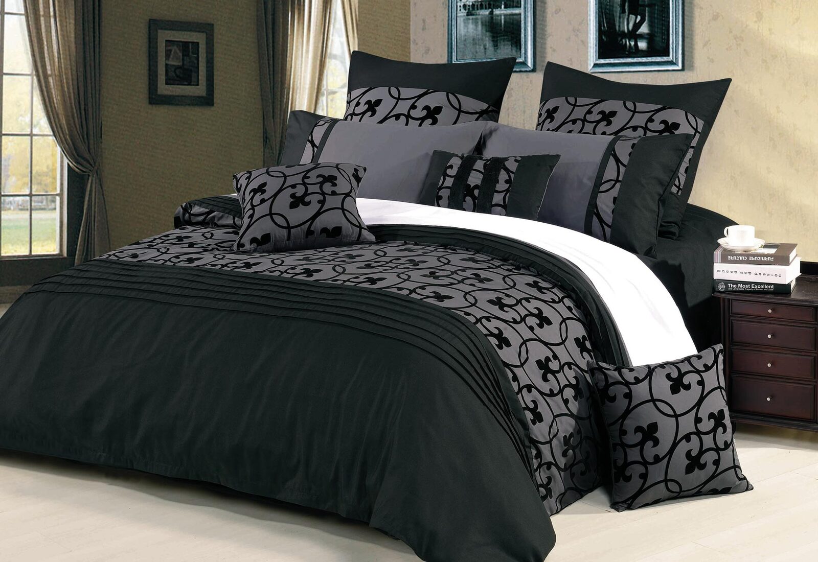 Lyde Charcoal Black Quilt Cover Set By Luxton Warehouse Sale At