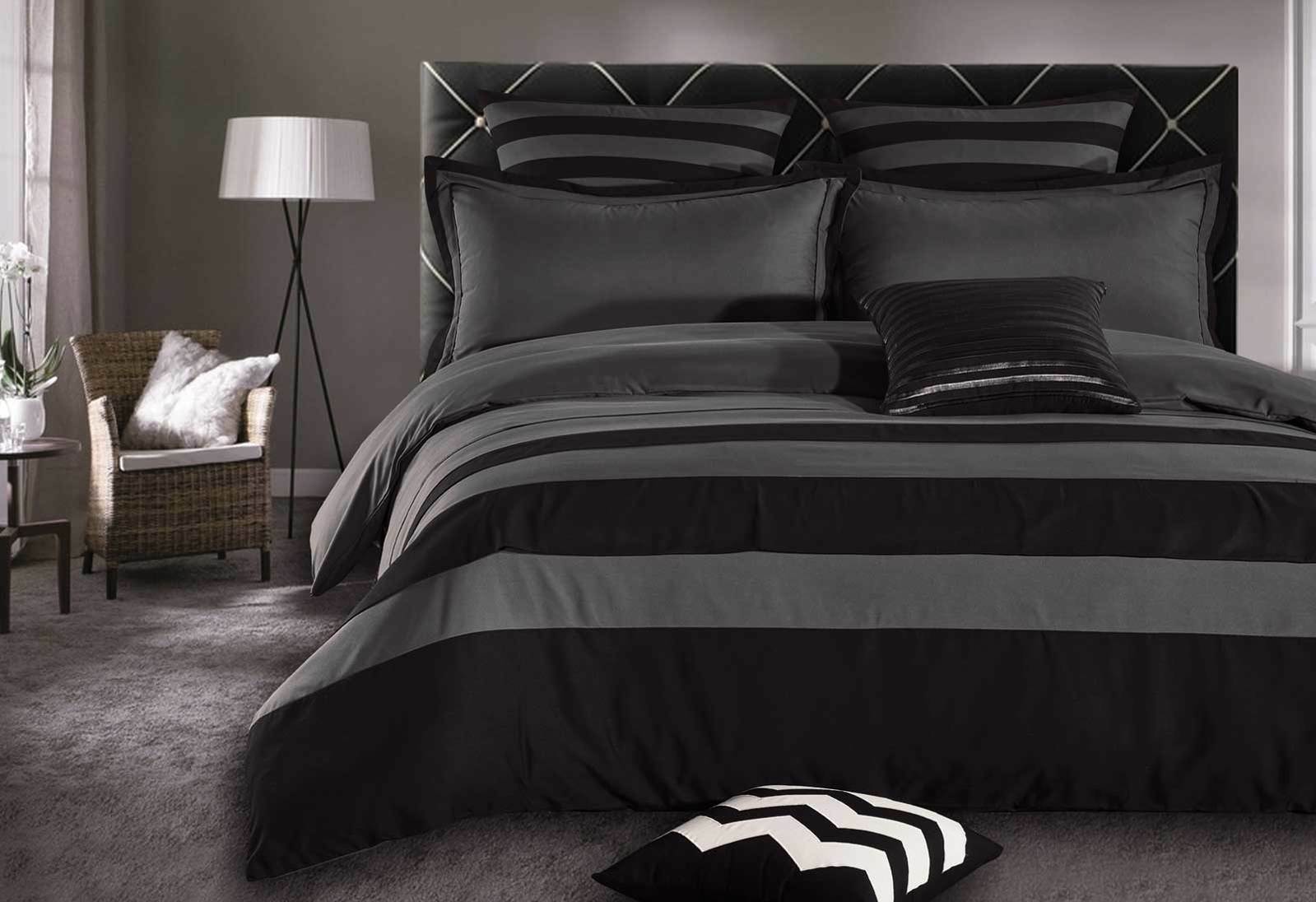 Luxton Iena Black Grey Contrasting Striped Quilt Cover Set | Manchester ...