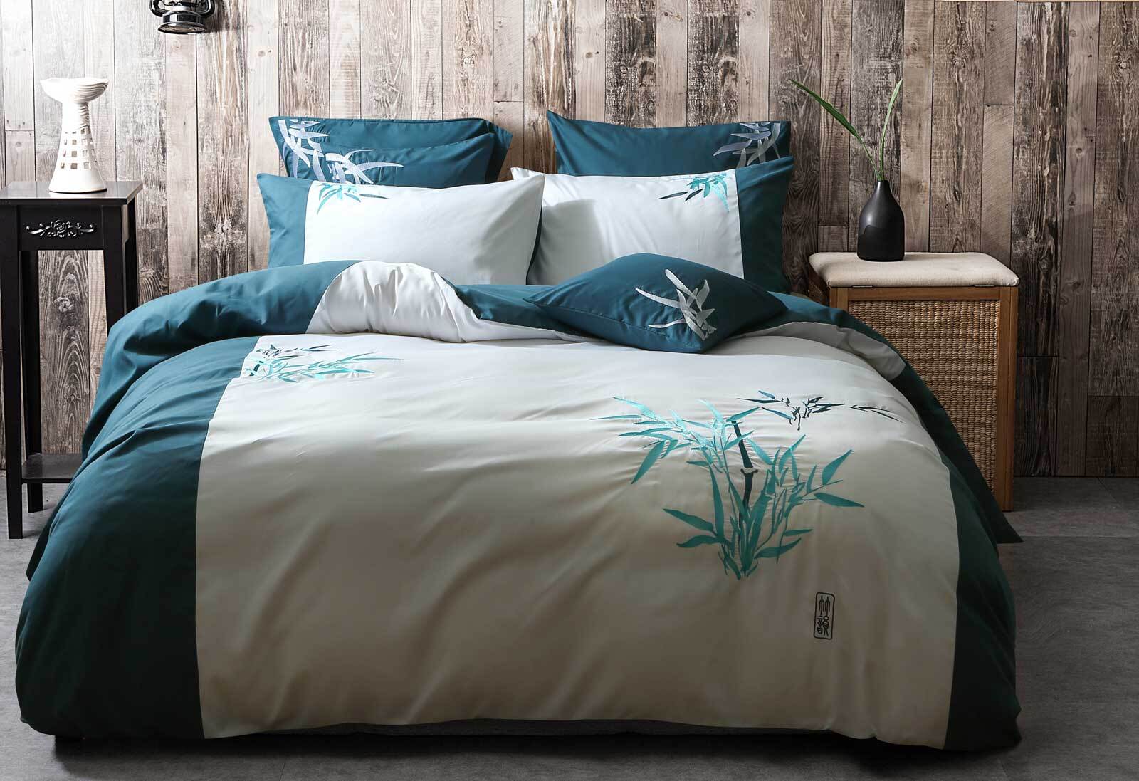 Luxton Oriental Bamboo Teal Aqua Quilt, Grey And Teal Super King Bedding