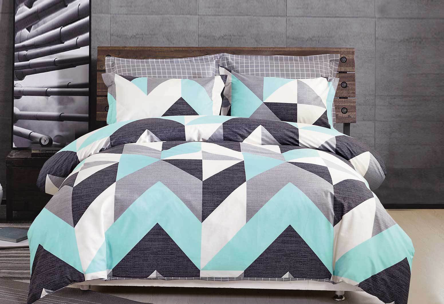 100% Cotton Aqua Quilt Cover Set (King / Queen) Doona Cover Set