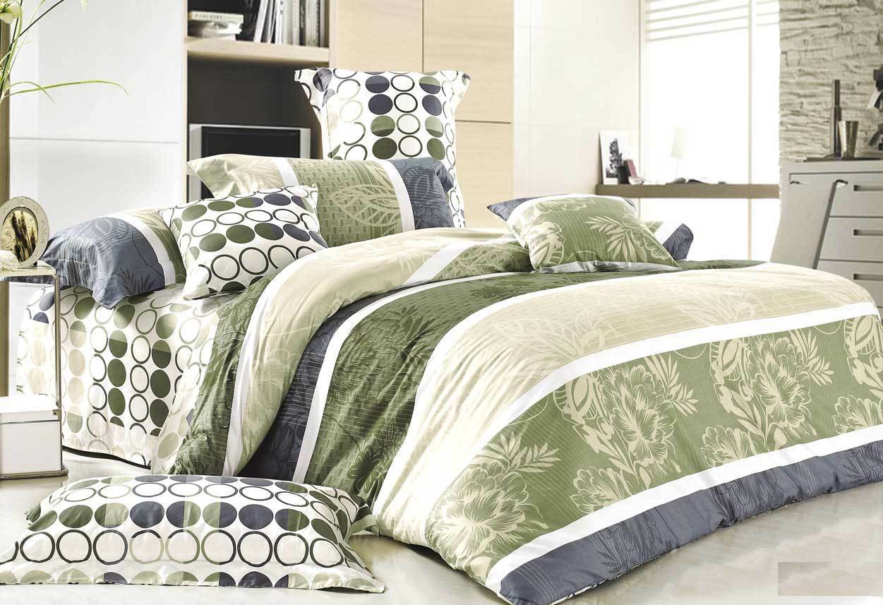 3pc King size Quilt Cover Set Cotton Olive Green Reversible Doona Cover
