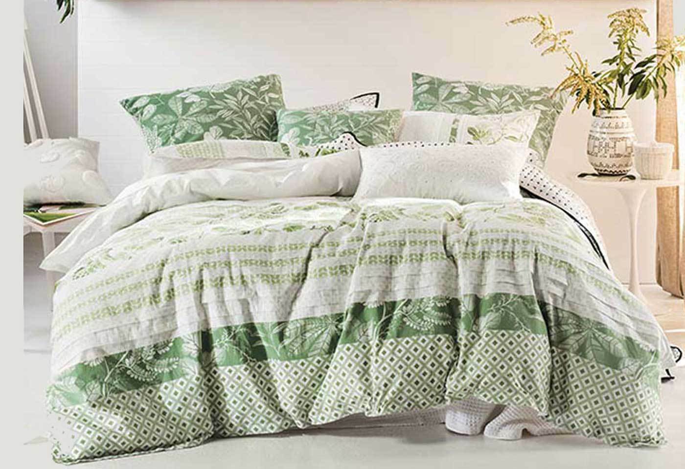 Linen House Senna Green Quilt Cover Set Queen Or King Doona