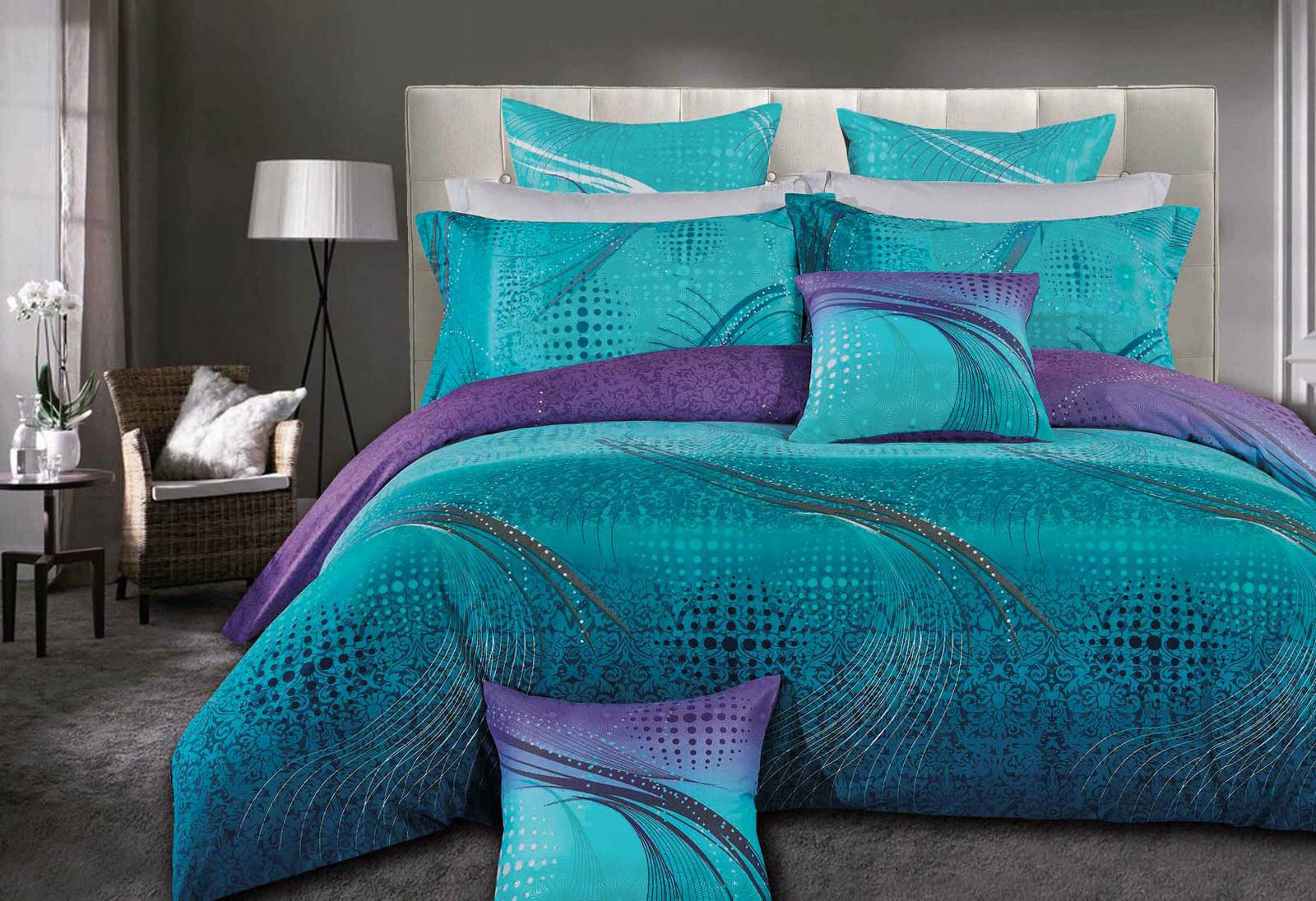 double Queen KING duvet cover 3pcs aqua turquoise quilt Cover set