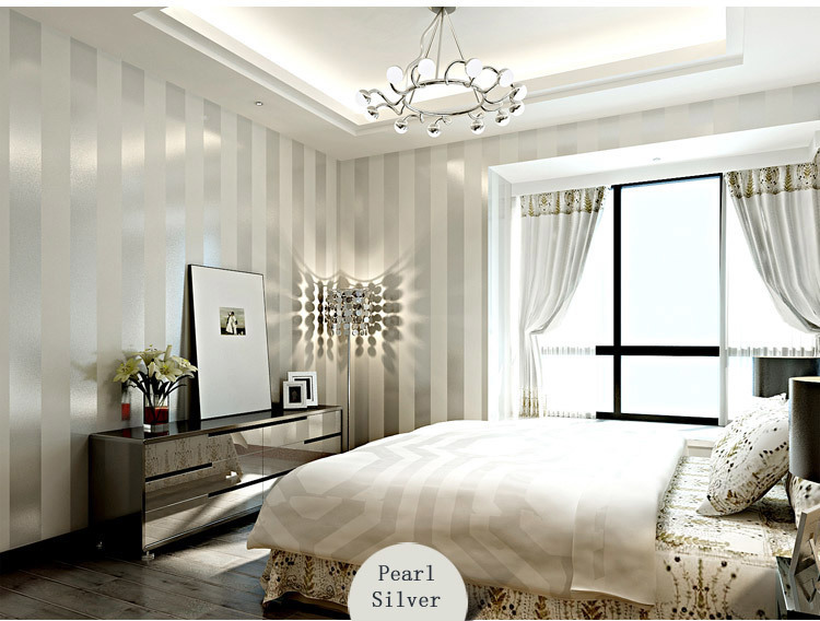 Cream Beige Silver Textured Striped Wall Paper