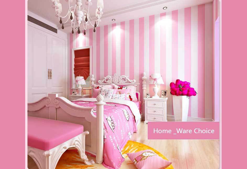 Nursery Girls bedroom wall decoration - Pink Stripes Wallpaper