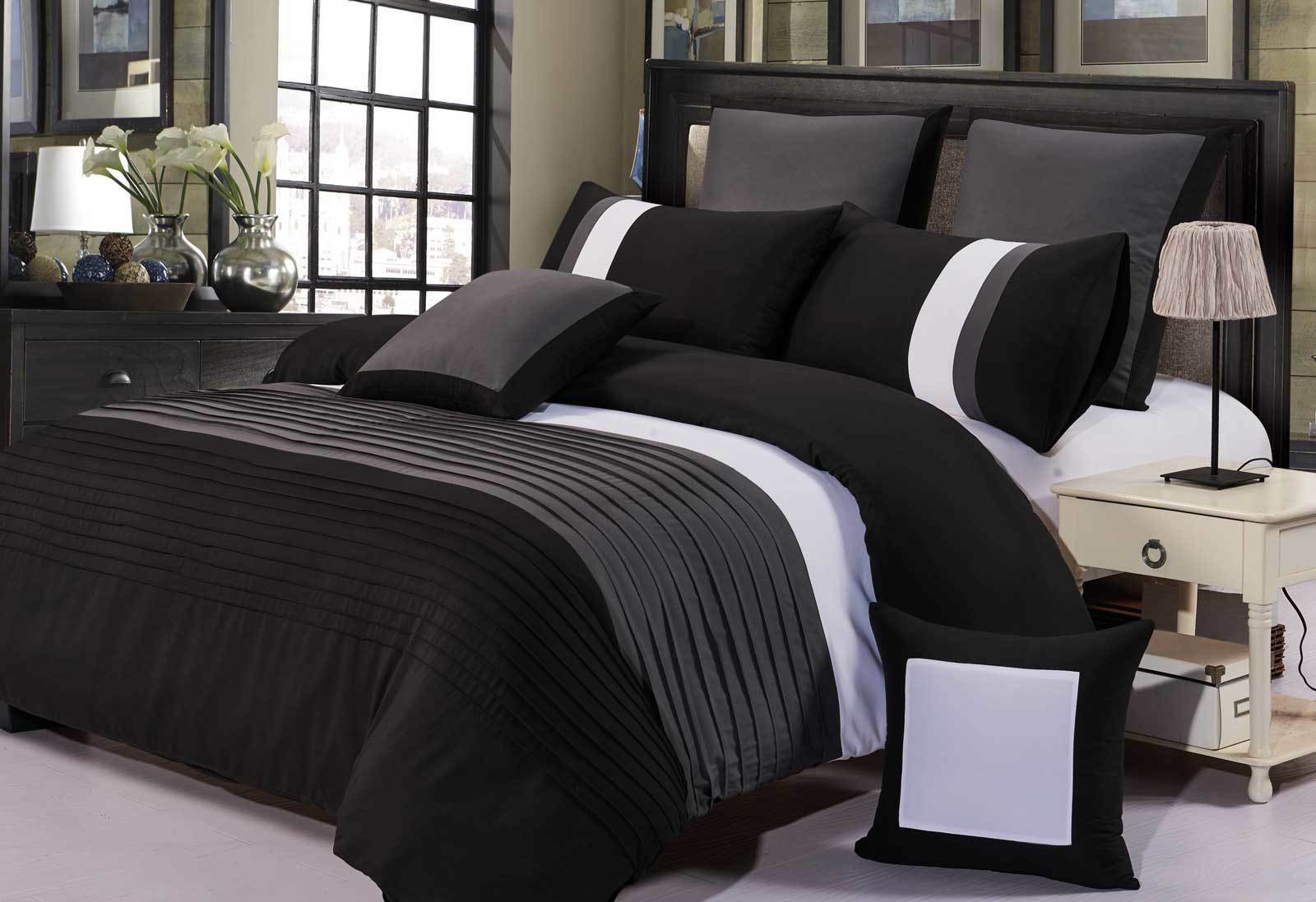 Luxton Aleah Black Grey Pintuck Duvet Quilt Cover Set