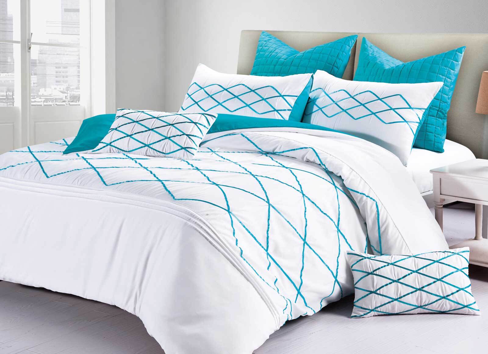Adela Turquoise Blue Quilt Cover Doona cover Set by Luxton Manchester Direct