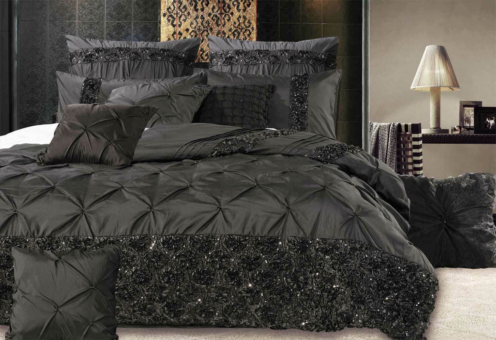 King Queen Samania Black Quilt Cover Set Luxury Black Bedding
