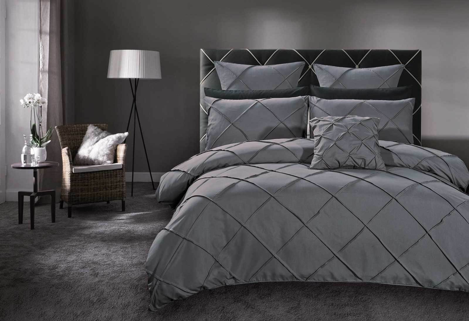 Charcoal Grey Quilt Cover DiamondPintuck 3pcQuilt Cover Set SUPER KING