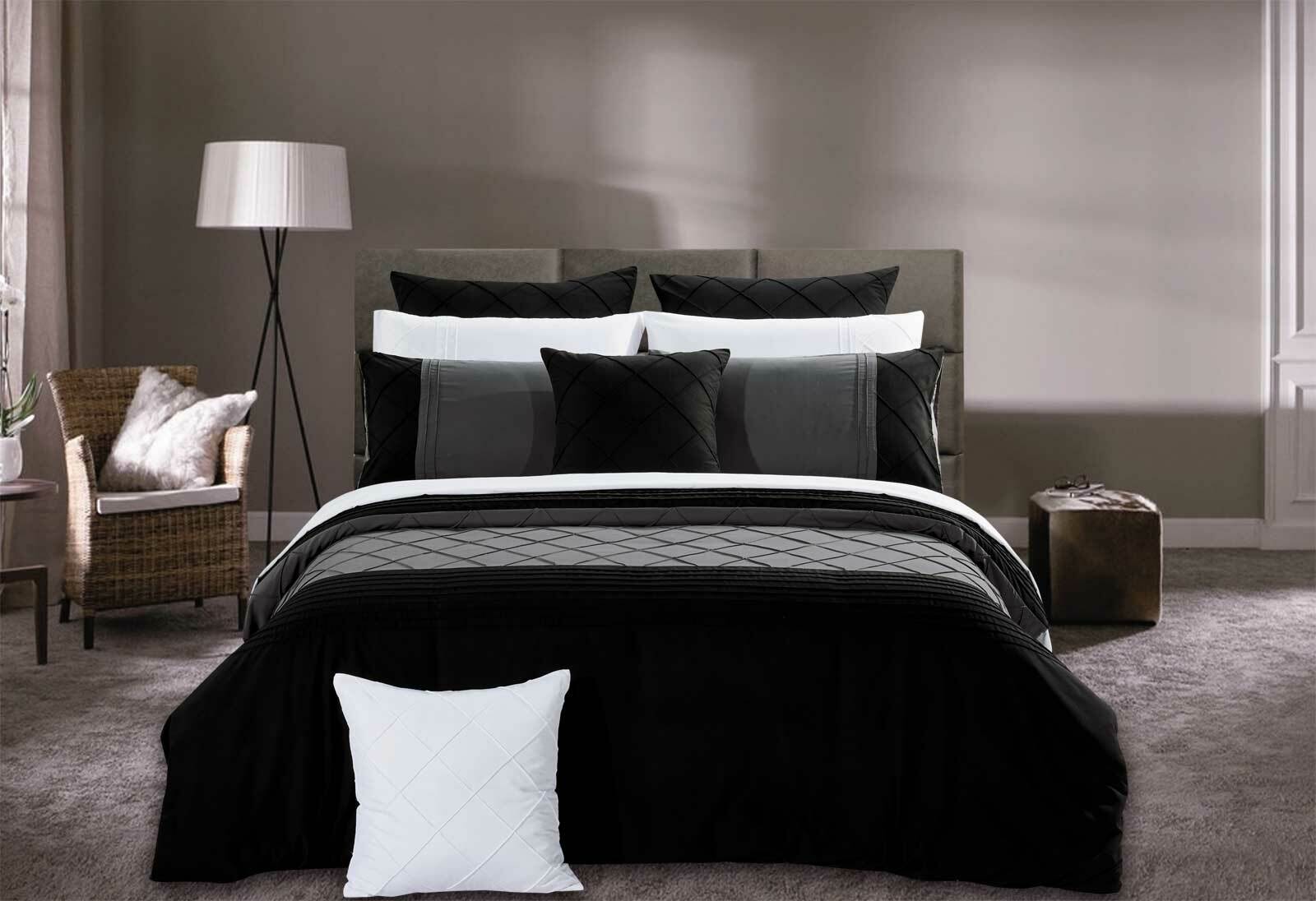 Arista Black Quilt Cover Set Queen King Size By Luxton