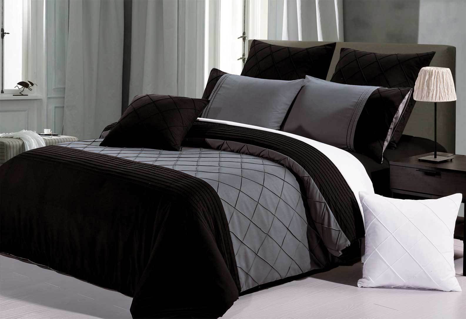 Arista Black Quilt Cover Set Queen King Size By Luxton