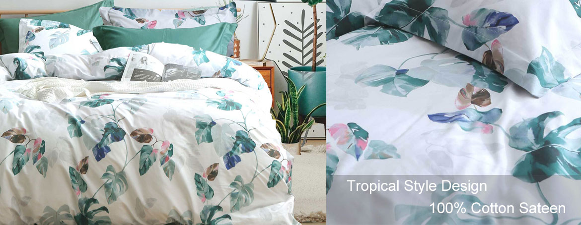 100% Cotton Sateen Tropical Green Quilt Cover Set