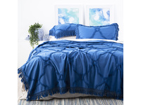 Classic Blue Moroccan Tufted Cotton Chenille Bed Cover Set Queen to King