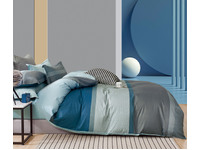 Terrel Blue Grey Striped Quilt Cover Set (Queen Size)