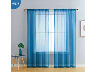 Aqua Blue Rod Pocket Voile Sheer Curtains Pair (140x213cm)