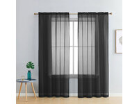 Black Rod Pocket Voile Sheer Curtains Pair (140x213cm)