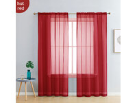Hot Red Rod Pocket Voile Sheer Curtains Pair (140x213cm)