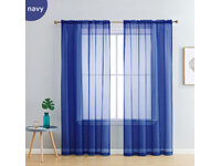 Navy Blue Rod Pocket Voile Sheer Curtains Pair (140x213cm)