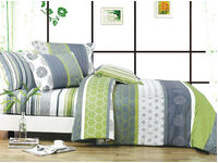 100% COTTON Grey Green Dexter Quilt Cover Striped Floral Doona Cover Set