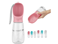 Dog Water Bottle Walking Travel Pets Drinking Bottle Outdoor Portable 550ml Pink