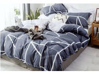 100% Cotton Navy Blue White Geometric Quilt Cover Set