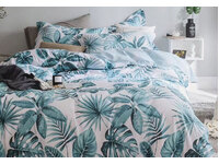 Queen Size Aqua Blue Palm Leaf Quilt Cover Set