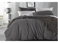 Super King Size Pure Cotton Vintage Washed Quilt Cover Set (Charcoal Color)