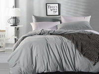 Super King Size Pure Cotton Vintage Washed Quilt Cover Set (Pewter Color)