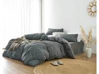 Super King Size Washed Cotton Grey Quilt Cover Set