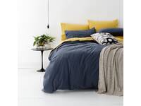 100% Cotton King size European Vintage Washed Quilt Cover Set (Blue)