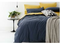 100% Cotton Super King size European Vintage Washed Quilt Cover Set (Blue)